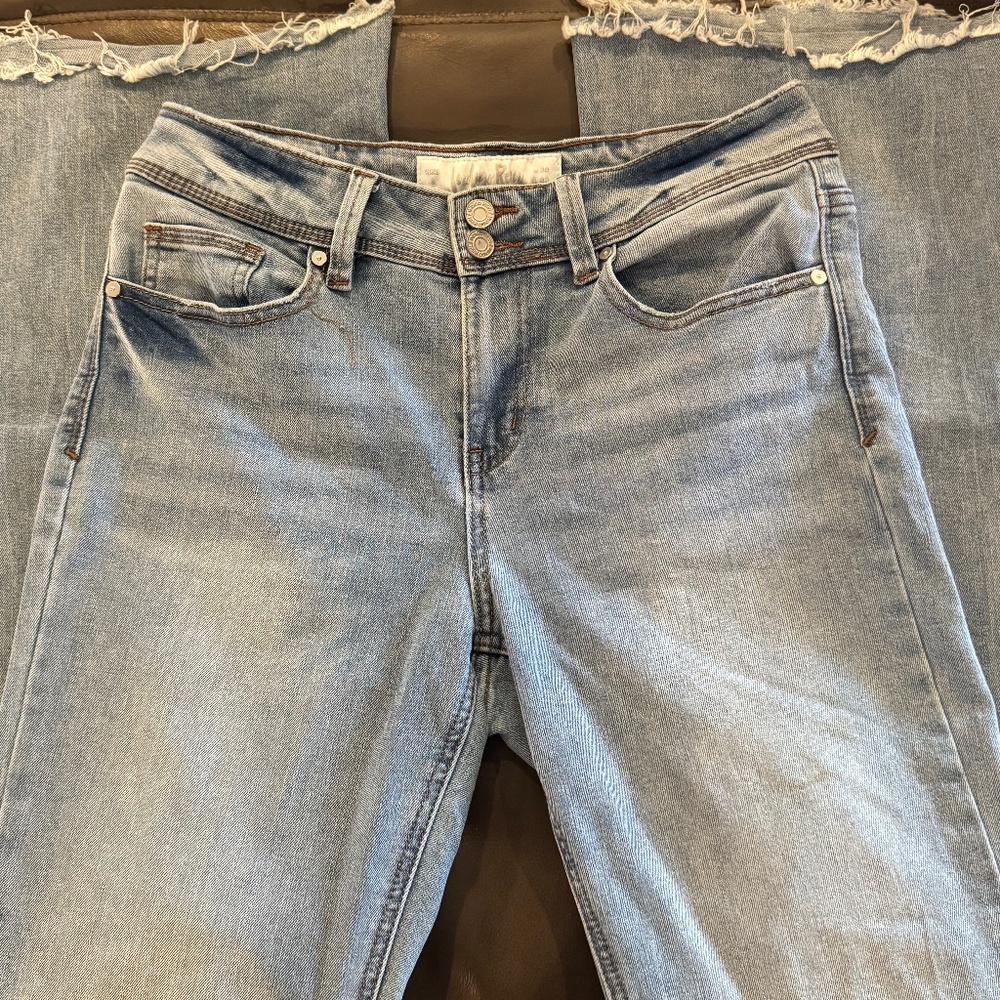 Indigo Rein Distressed Knee Flare Jeans